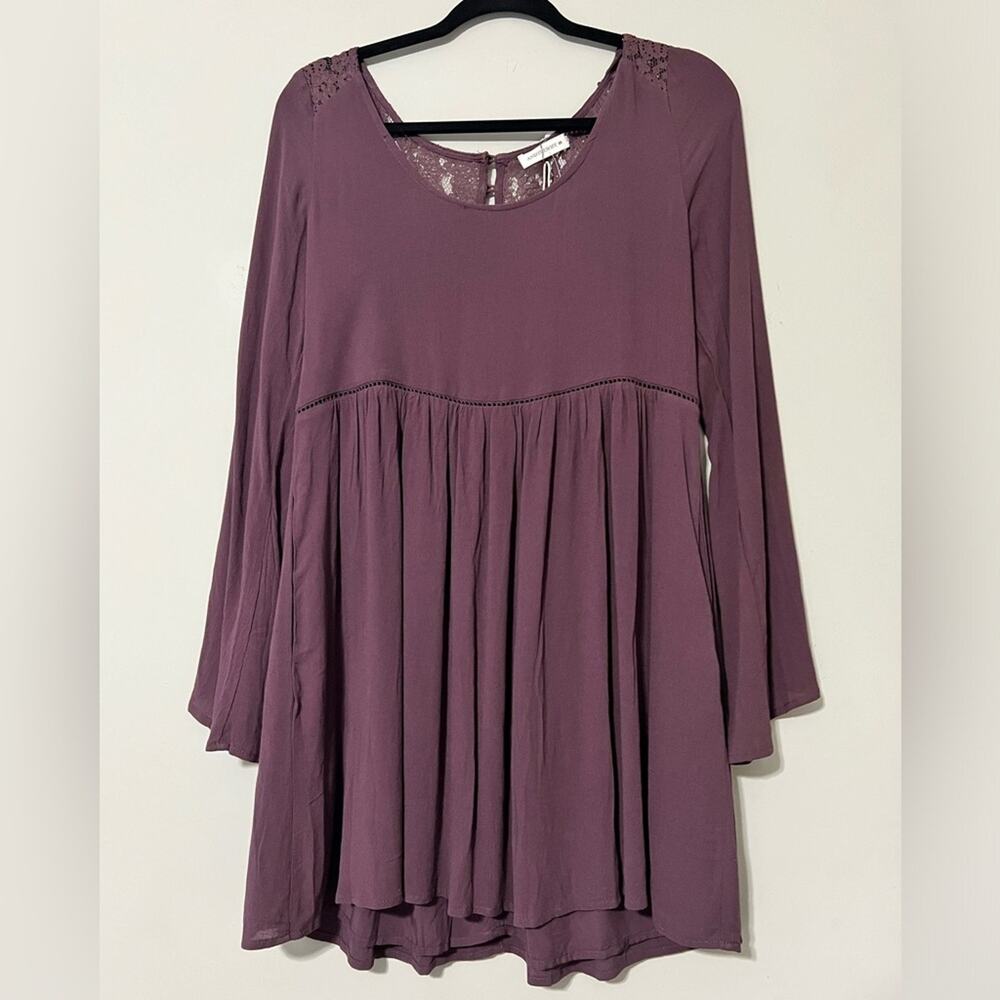 ANDTHEWHY size medium lined dress wine color Lacy button up back long sleeve NWT